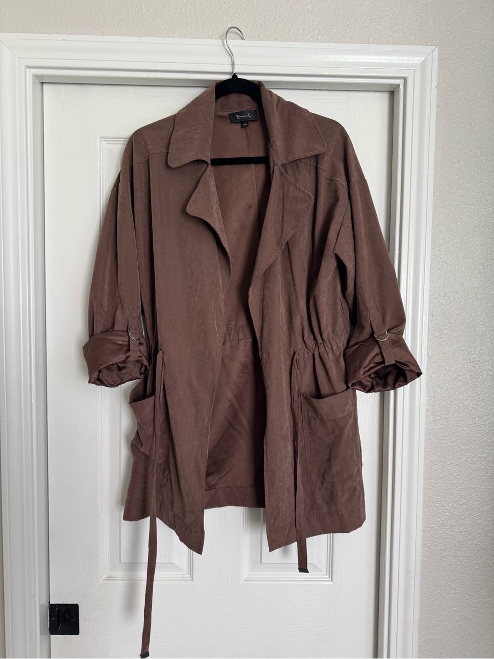 Soft Brown Open Trench with Tie Waist